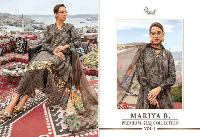 Premium Silk Collection Vol 1 By Mariya B Japan Satin Silk Printed Pakistani Suit Wholesale Online
 